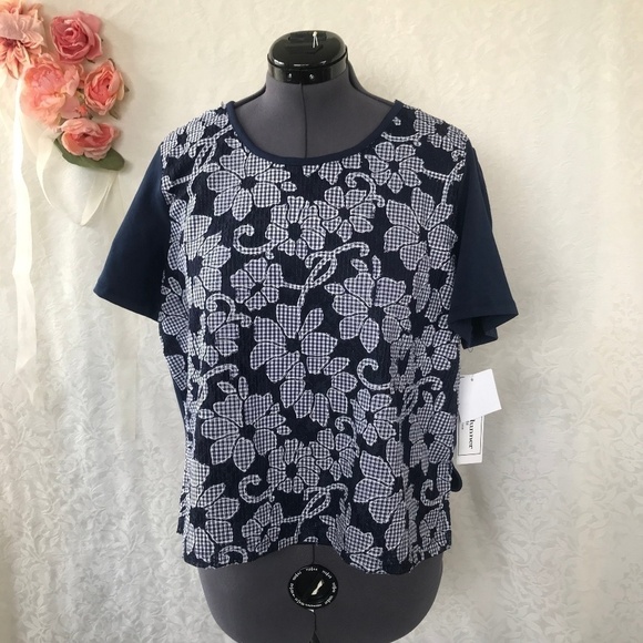 Alfred Dunner  Blue Checkered Floral Blouse. NWT - Picture 1 of 5